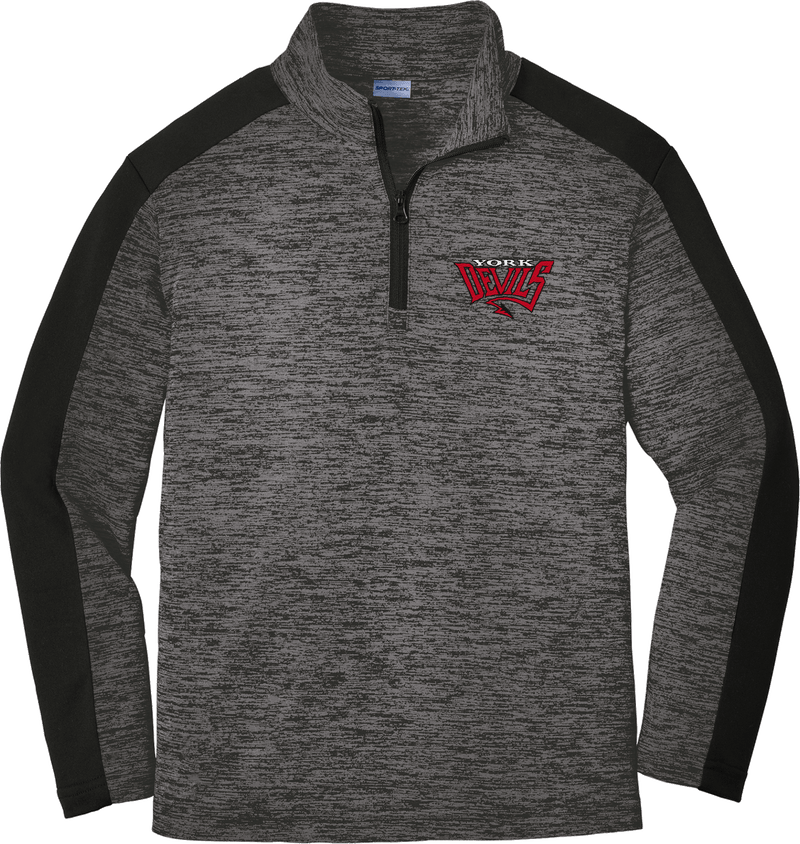 York Devils Youth PosiCharge  Electric Heather Colorblock 1/4-Zip Pullover